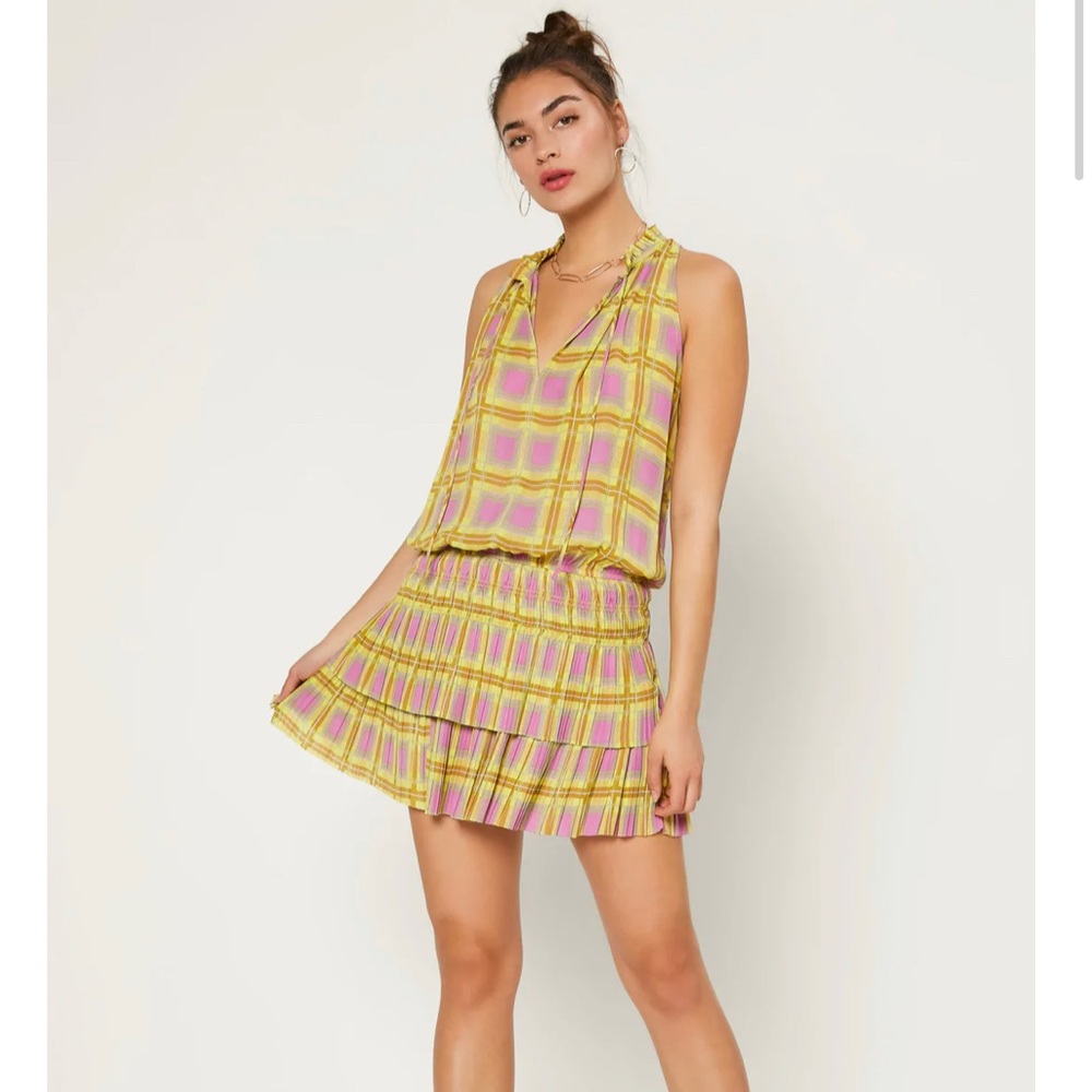 Current Air Cara neon plaid pleated mini dress